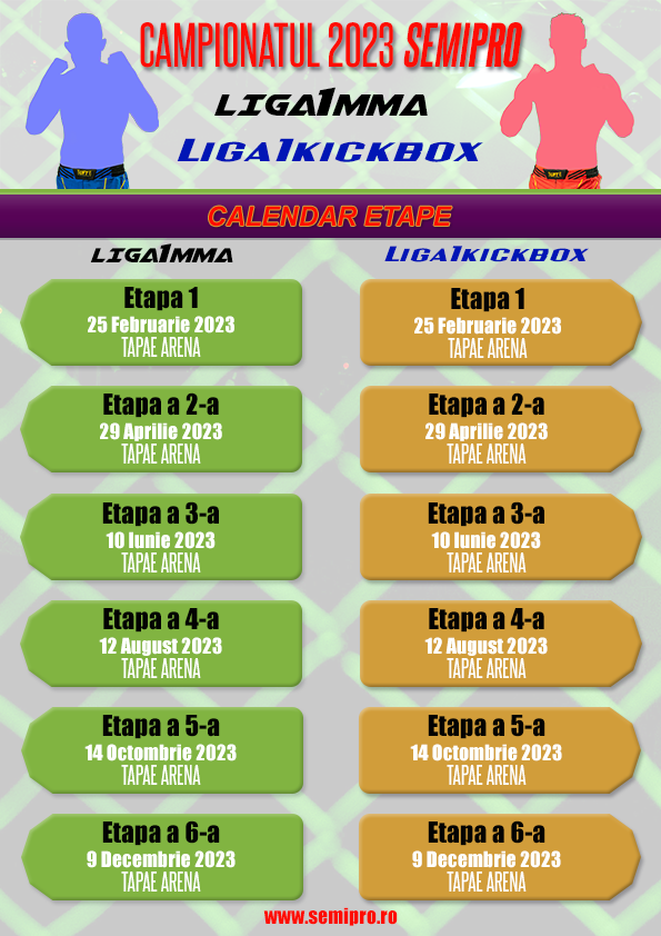 SEZONUL 2023 - LIGA1MMA & LIGA1KICKBOX - CAMPIONATUL 2023 SEMIPRO